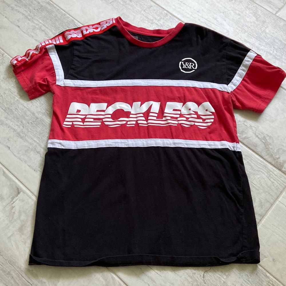 Young & Reckless black, white, and red t-shirt